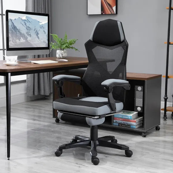 Ergonomic Mesh Office Chair, High Back, Grey, Adjustable Recliner with Footrest and Wheels - product image 8