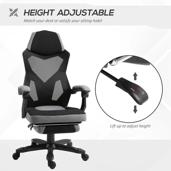 Ergonomic Mesh Office Chair, High Back, Grey, Adjustable Recliner with Footrest and Wheels - product image 4