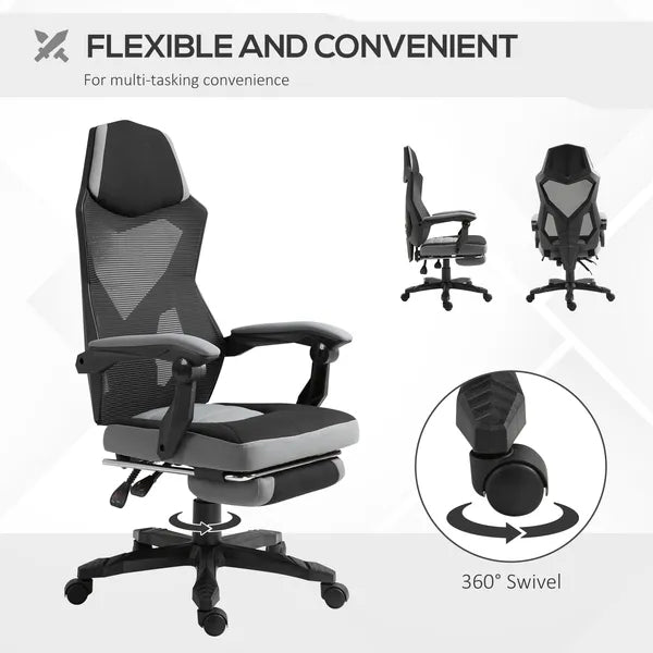 Ergonomic Mesh Office Chair, High Back, Grey, Adjustable Recliner with Footrest and Wheels - product image 6