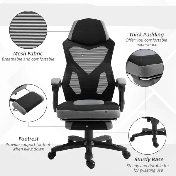 Ergonomic Mesh Office Chair, High Back, Grey, Adjustable Recliner with Footrest and Wheels - product image 7