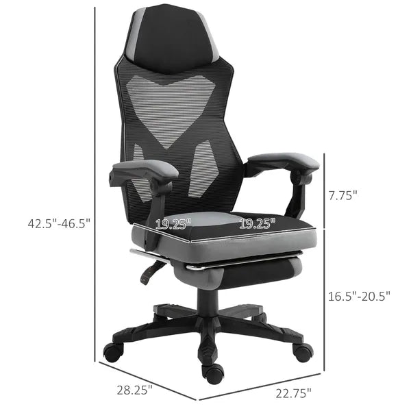 Ergonomic Mesh Office Chair, High Back, Grey, Adjustable Recliner with Footrest and Wheels - product image 3