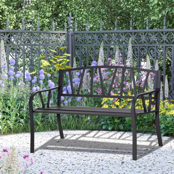 Ergonomic Metal Garden Loveseat - 2-Seater Decorative Outdoor Patio Bench with Backrest and Armrests - product image 10