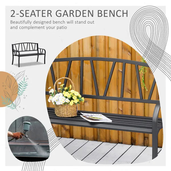 Ergonomic Metal Garden Loveseat - 2-Seater Decorative Outdoor Patio Bench with Backrest and Armrests - product image 4