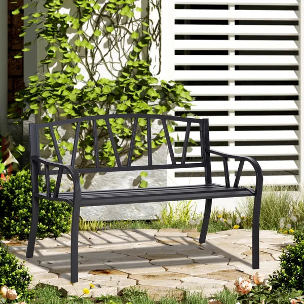 Ergonomic Metal Garden Loveseat - 2-Seater Decorative Outdoor Patio Bench with Backrest and Armrests - product image 2