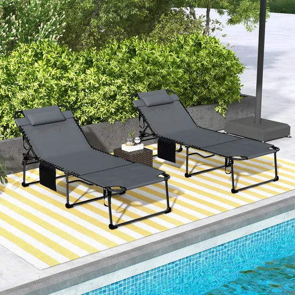 Ergonomic Recliners for Poolside 5-Level Gray Loungers with Reading Hole and Side Stash for - product image 2