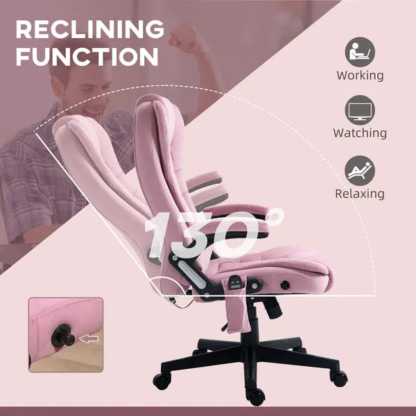 HOMCOM Executive Heated Massage Office Chair, 6 Vibrating Points, Velvet Massage Office Chair, Pink - product image 7