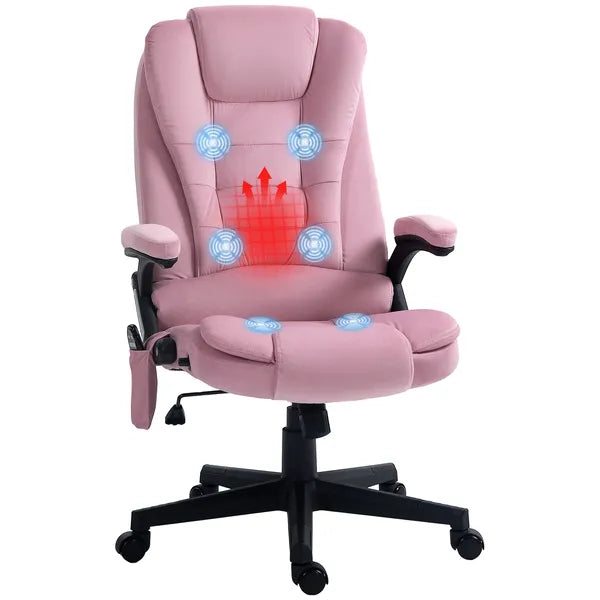 HOMCOM Executive Heated Massage Office Chair, 6 Vibrating Points, Velvet Massage Office Chair, Pink - product image 1