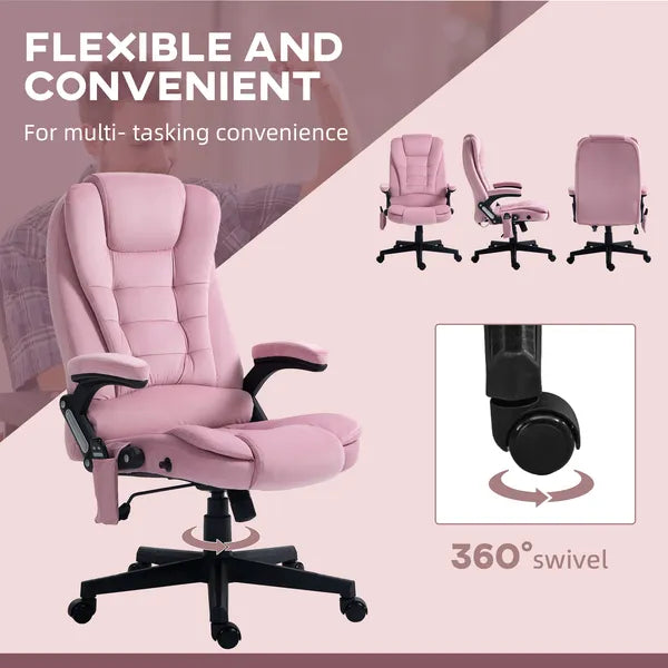 HOMCOM Executive Heated Massage Office Chair, 6 Vibrating Points, Velvet Massage Office Chair, Pink - product image 9