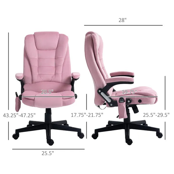 HOMCOM Executive Heated Massage Office Chair, 6 Vibrating Points, Velvet Massage Office Chair, Pink - product image 3