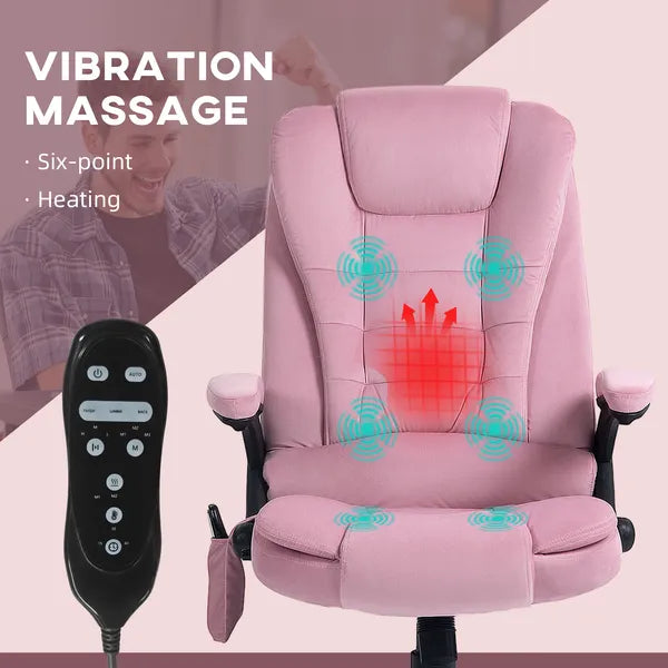 HOMCOM Executive Heated Massage Office Chair, 6 Vibrating Points, Velvet Massage Office Chair, Pink - product image 8
