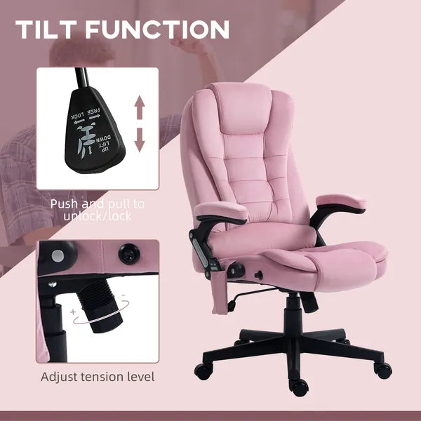 HOMCOM Executive Heated Massage Office Chair, 6 Vibrating Points, Velvet Massage Office Chair, Pink - product image 6