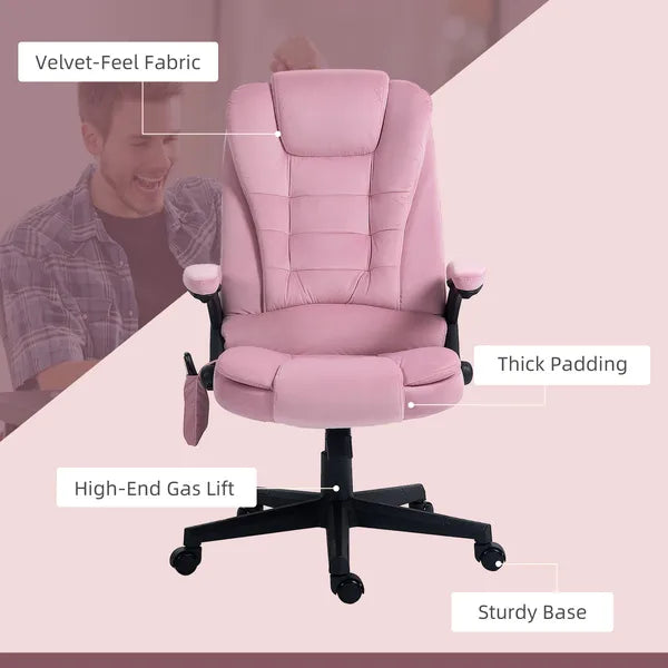 HOMCOM Executive Heated Massage Office Chair, 6 Vibrating Points, Velvet Massage Office Chair, Pink - product image 4