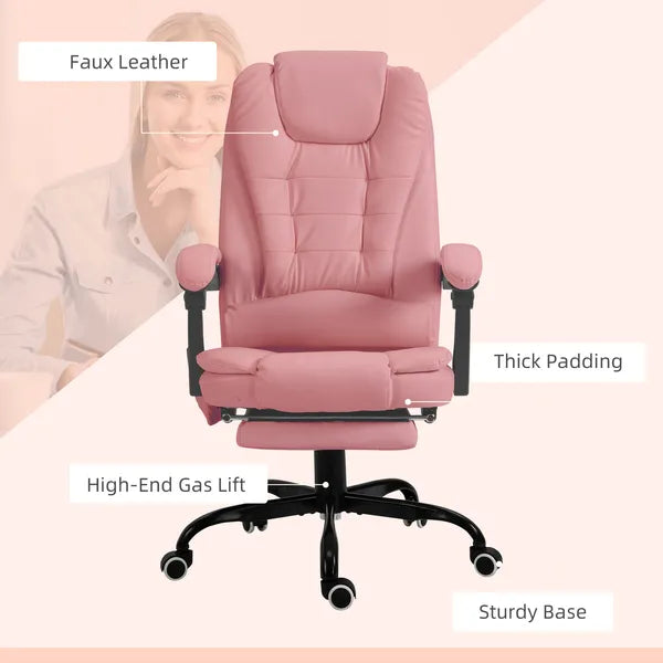 Executive High Back Office Chair with Massage Function Reclining Pink Adjustable - product image 8