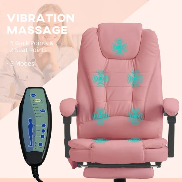 Executive High Back Office Chair with Massage Function Reclining Pink Adjustable - product image 4