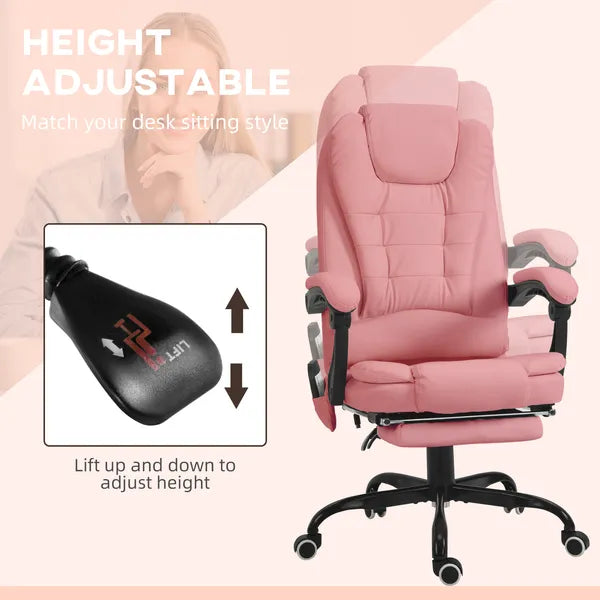 Executive High Back Office Chair with Massage Function Reclining Pink Adjustable - product image 6
