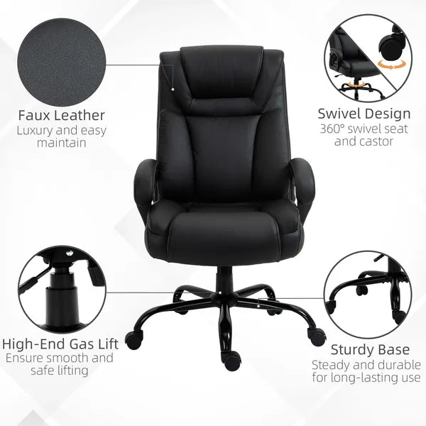 Executive Office Chair Big and Tall 400lbs Wide Seat High Back PU Leather Black - product image 8