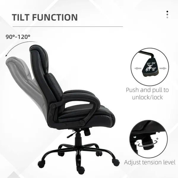 Executive Office Chair Big and Tall 400lbs Wide Seat High Back PU Leather Black - product image 6