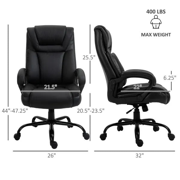 Executive Office Chair Big and Tall 400lbs Wide Seat High Back PU Leather Black - product image 3