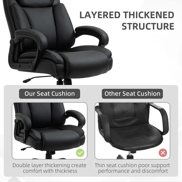Executive Office Chair Big and Tall 400lbs Wide Seat High Back PU Leather Black - product image 4
