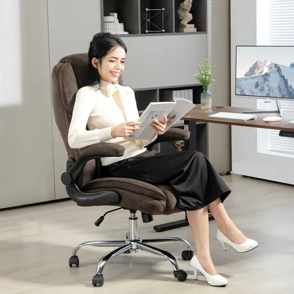 HOMCOM Executive Office Chair, Desk Chair with Flip-up Armrest, Diamond Fabric Computer Chair for Home Office, Dark Brown - product image 2