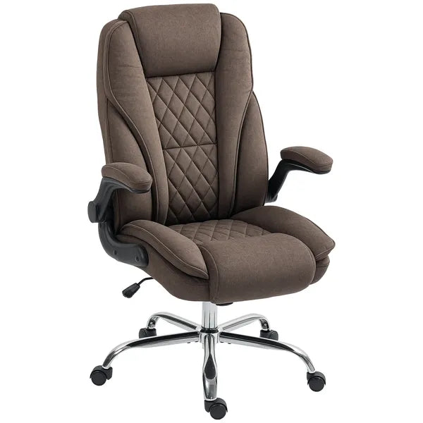 HOMCOM Executive Office Chair, Desk Chair with Flip-up Armrest, Diamond Fabric Computer Chair for Home Office, Dark Brown - product image 1