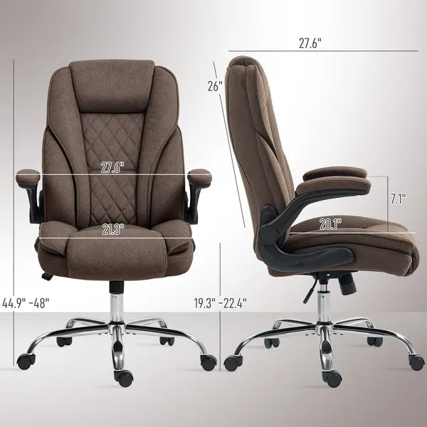HOMCOM Executive Office Chair, Desk Chair with Flip-up Armrest, Diamond Fabric Computer Chair for Home Office, Dark Brown - product image 3
