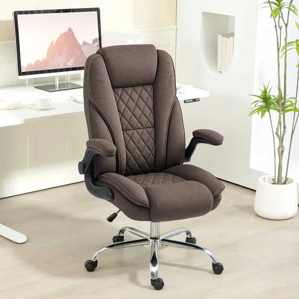 HOMCOM Executive Office Chair, Desk Chair with Flip-up Armrest, Diamond Fabric Computer Chair for Home Office, Dark Brown - product image 10