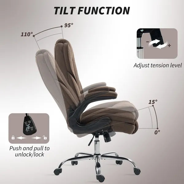 HOMCOM Executive Office Chair, Desk Chair with Flip-up Armrest, Diamond Fabric Computer Chair for Home Office, Dark Brown - product image 6