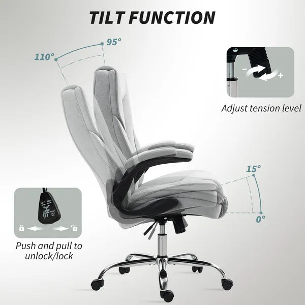 Executive Office Chair, Desk Chair with Flip-up Armrest, Diamond Fabric Computer Chair for Home Office, Gray - product image 6