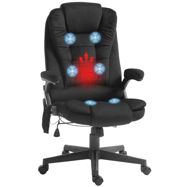HOMCOM Executive Vibrating Massage Office Chair with Heat, 6 Point, Velvet High Back, Black - product image 1