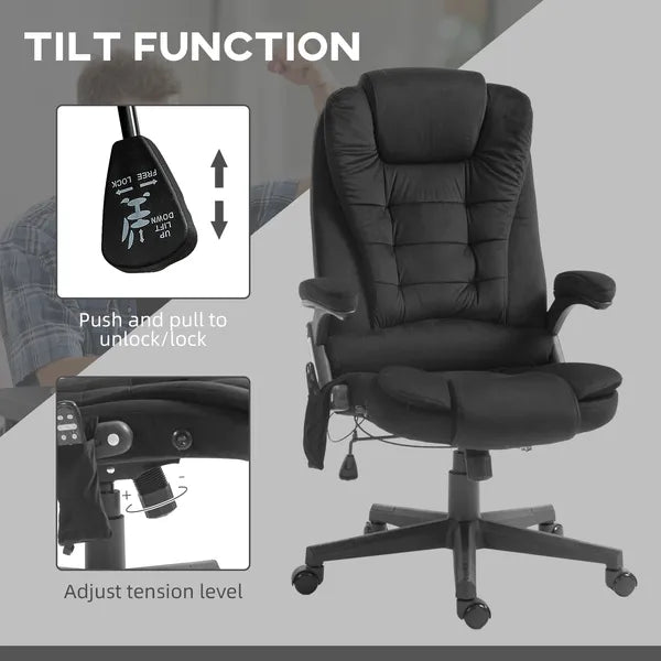 HOMCOM Executive Vibrating Massage Office Chair with Heat, 6 Point, Velvet High Back, Black - product image 5