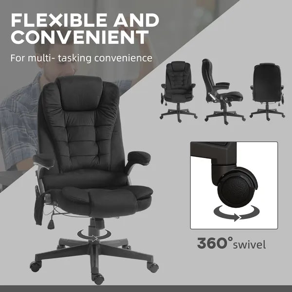 HOMCOM Executive Vibrating Massage Office Chair with Heat, 6 Point, Velvet High Back, Black - product image 8
