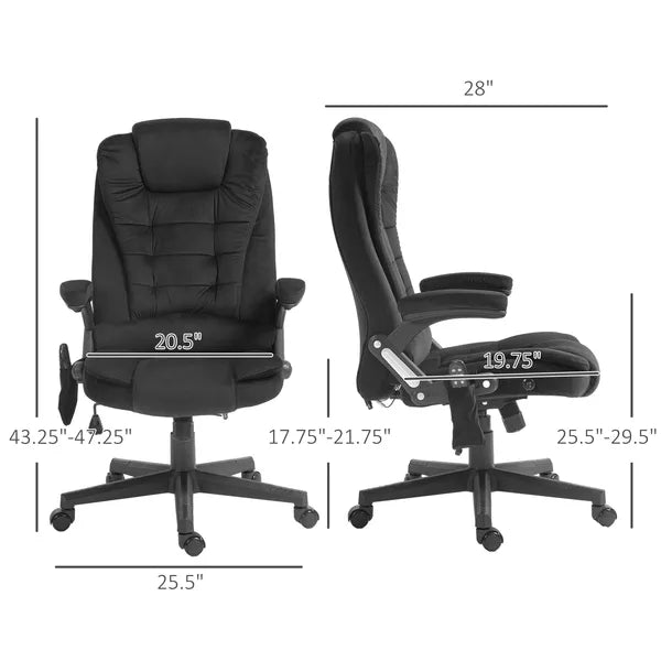 HOMCOM Executive Vibrating Massage Office Chair with Heat, 6 Point, Velvet High Back, Black - product image 3