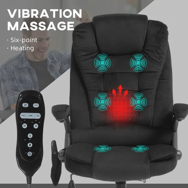 HOMCOM Executive Vibrating Massage Office Chair with Heat, 6 Point, Velvet High Back, Black - product image 7
