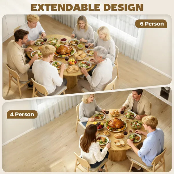 HOMCOM Extendable Dining Table for 6, 60 Inch Farmhouse Kitchen Table with 2-Tier Storage Shelf and Fluted Sliding Doors, Natural - product image 4