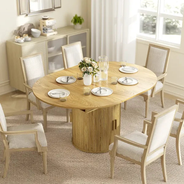 HOMCOM Extendable Dining Table for 6, 60 Inch Farmhouse Kitchen Table with 2-Tier Storage Shelf and Fluted Sliding Doors, Natural - product image 11
