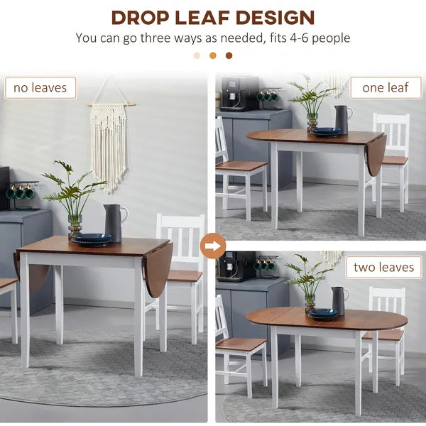 HOMCOM Extendable Round Dining Table with Drop Leaf 55 Inch Brown Top and White Legs - product image 5