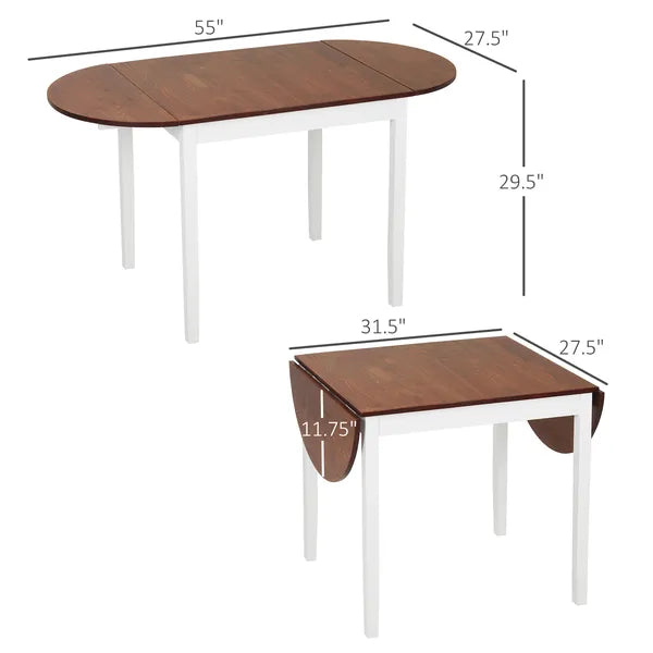 HOMCOM Extendable Round Dining Table with Drop Leaf 55 Inch Brown Top and White Legs - product image 3