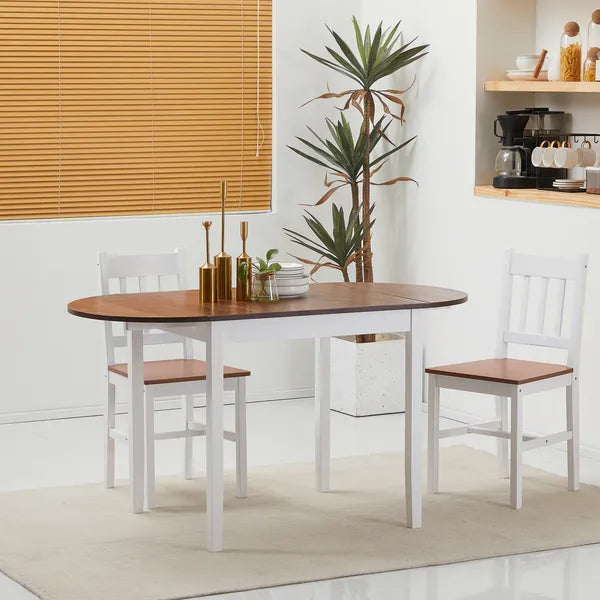 HOMCOM Extendable Round Dining Table with Drop Leaf 55 Inch Brown Top and White Legs - product image 2