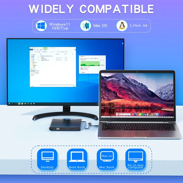 7 in 1 USB 3.0 External CD DVD Drive Burner Reader and USB Hub - product view 3