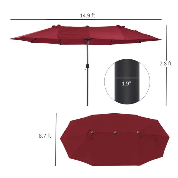 Outsunny Extra Large 15 Ft Patio Umbrella, Double-Sided Outdoor Market Umbrella with Crank Handle for Deck, Lawn, Backyard and Pool, Wine Red - product image 3