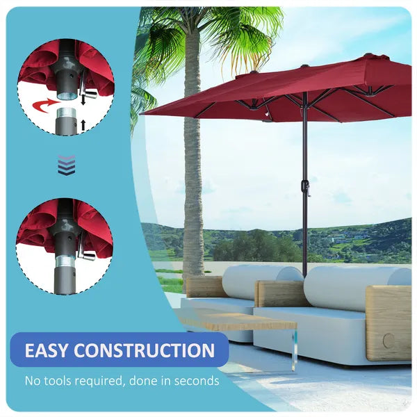 Outsunny Extra Large 15 Ft Patio Umbrella, Double-Sided Outdoor Market Umbrella with Crank Handle for Deck, Lawn, Backyard and Pool, Wine Red - product image 4