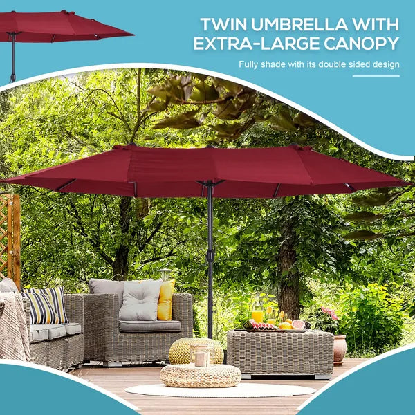 Outsunny Extra Large 15 Ft Patio Umbrella, Double-Sided Outdoor Market Umbrella with Crank Handle for Deck, Lawn, Backyard and Pool, Wine Red - product image 5
