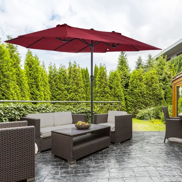 Outsunny Extra Large 15 Ft Patio Umbrella, Double-Sided Outdoor Market Umbrella with Crank Handle for Deck, Lawn, Backyard and Pool, Wine Red - product image 2
