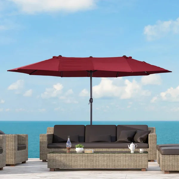 Outsunny Extra Large 15 Ft Patio Umbrella, Double-Sided Outdoor Market Umbrella with Crank Handle for Deck, Lawn, Backyard and Pool, Wine Red - product image 10