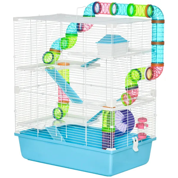 PawHut Extra Large 23" Hamster Cage with Tubes, Tunnels, Carry Handles, 5-Tier, Light Blue - product image 12