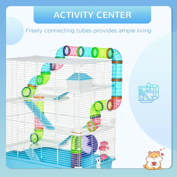 PawHut Extra Large 23" Hamster Cage with Tubes, Tunnels, Carry Handles, 5-Tier, Light Blue - product image 4