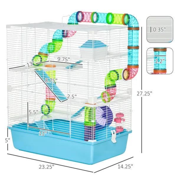PawHut Extra Large 23" Hamster Cage with Tubes, Tunnels, Carry Handles, 5-Tier, Light Blue - product image 3