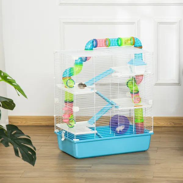 PawHut Extra Large 23" Hamster Cage with Tubes, Tunnels, Carry Handles, 5-Tier, Light Blue - product image 9