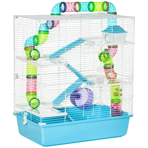 PawHut Extra Large 23" Hamster Cage with Tubes, Tunnels, Carry Handles, 5-Tier, Light Blue - product image 1